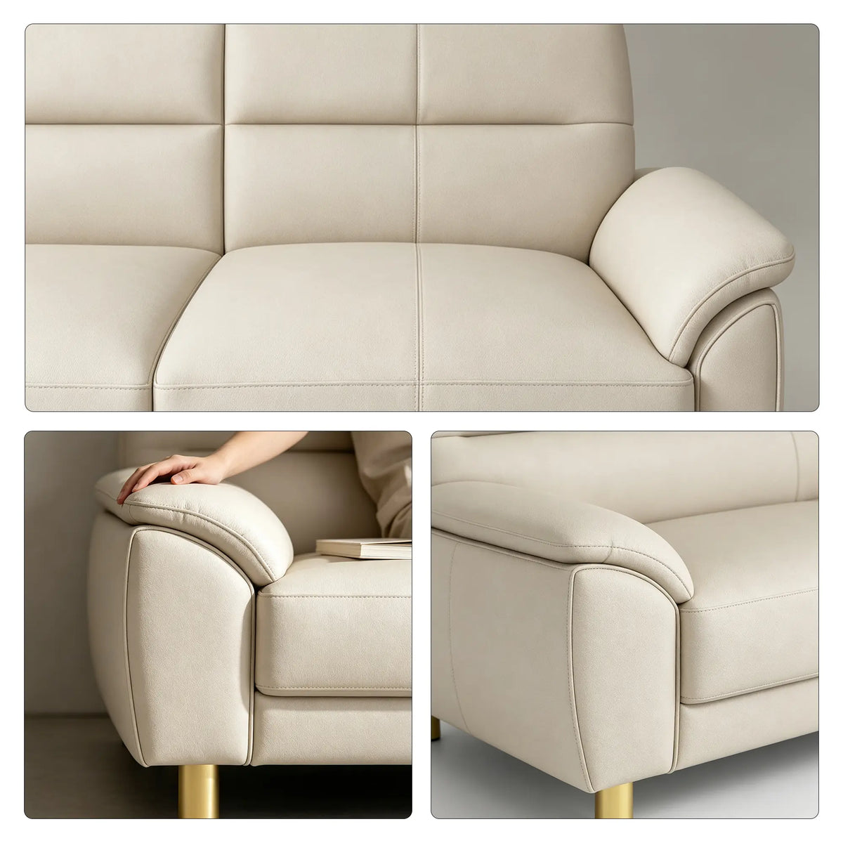 LIVARA Modern 3 Seater Sofa with Nano Technology Fabric, High Resilience Foam Cushions & Solid Wood Frame, 180cm Lounge Couch for Living Room - Beige