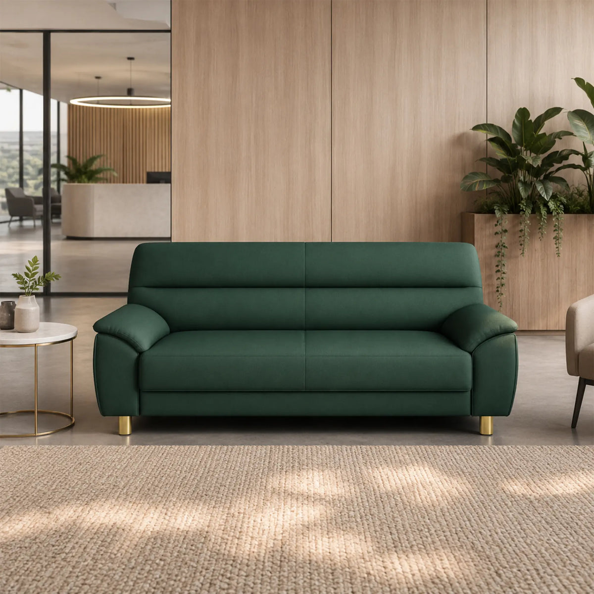 LIVARA Modern 3 Seater Sofa with Nano Technology Fabric, High Resilience Foam Cushions & Solid Wood Frame, 180cm Lounge Couch for Living Room - Dark Green