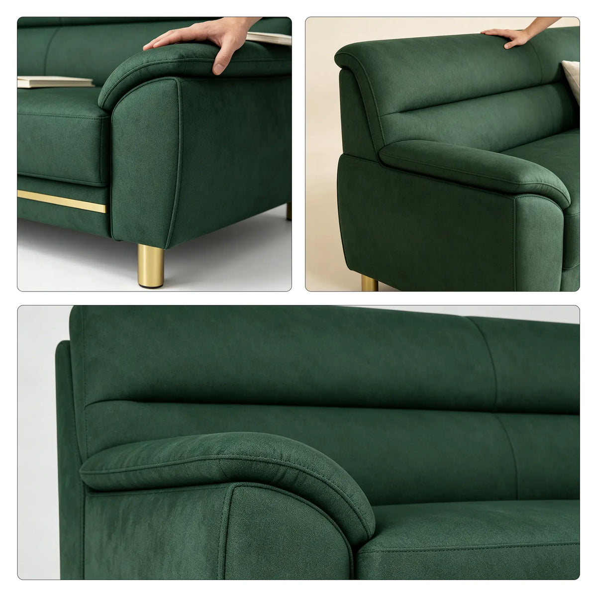 LIVARA Modern 3 Seater Sofa with Nano Technology Fabric, High Resilience Foam Cushions & Solid Wood Frame, 180cm Lounge Couch for Living Room - Dark Green
