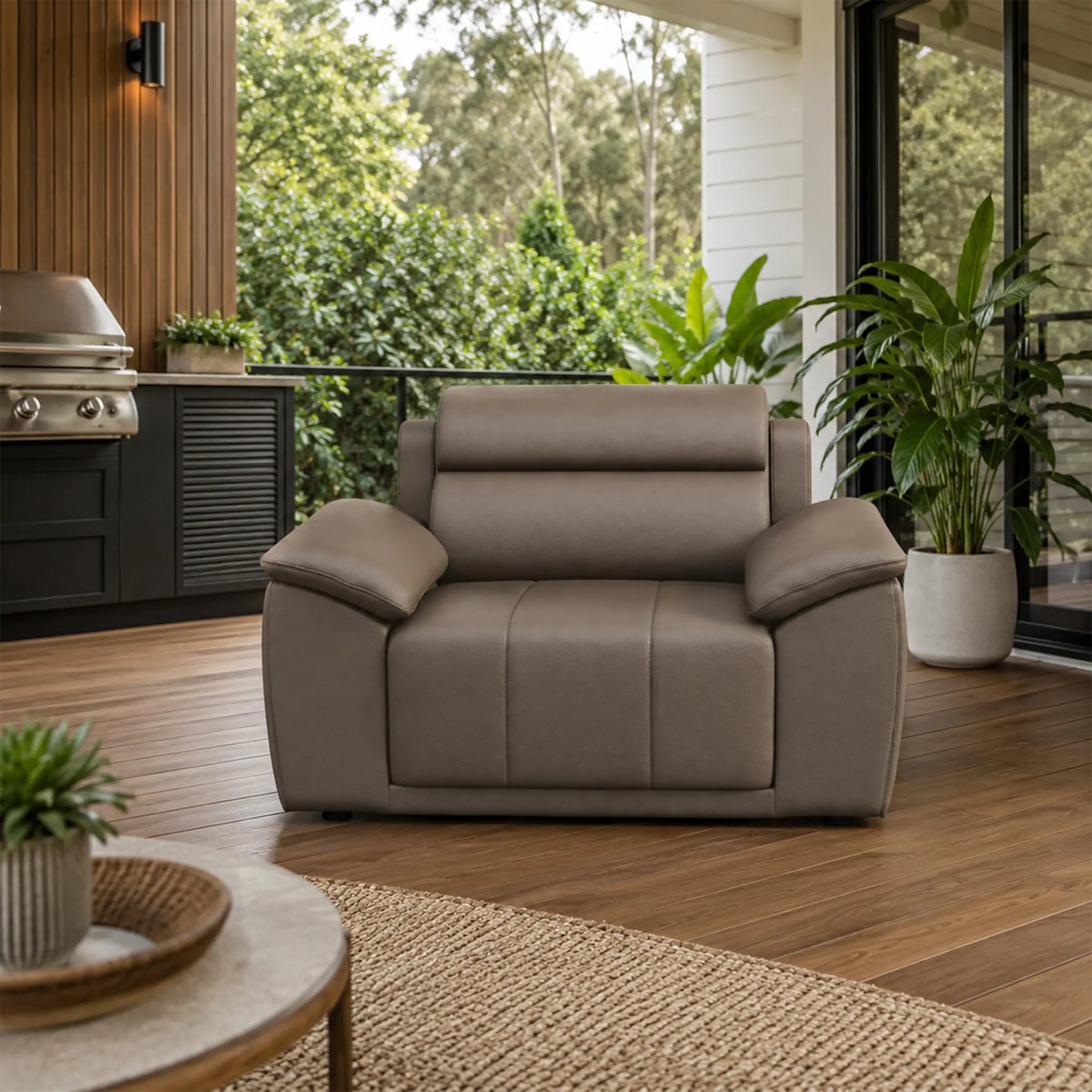 LIVARA Single Seater Sofa with Cat Scratch Resistant Leather, 45D High Resilience Foam & Solid Wood Frame, 102cm Modern Armchair for Living Room - Brown