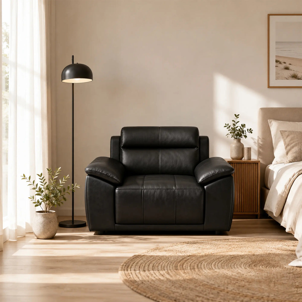 LIVARA Single Seater Sofa with Cat Scratch Resistant Leather, 45D High Resilience Foam & Solid Wood Frame, 102cm Modern Armchair for Living Room - Black