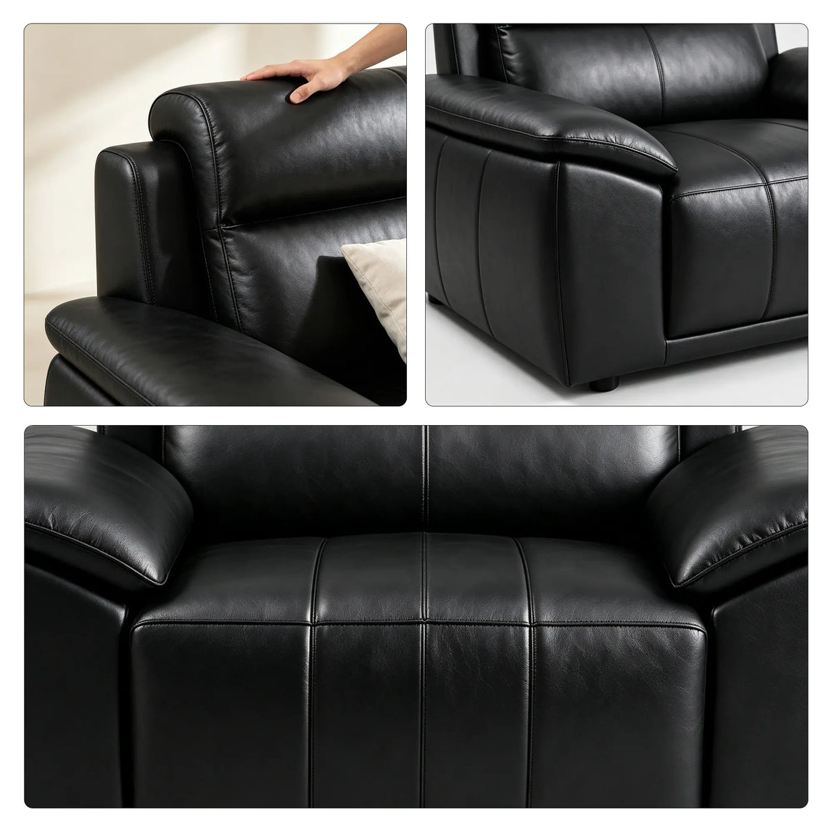 LIVARA Single Seater Sofa with Cat Scratch Resistant Leather, 45D High Resilience Foam & Solid Wood Frame, 102cm Modern Armchair for Living Room - Black
