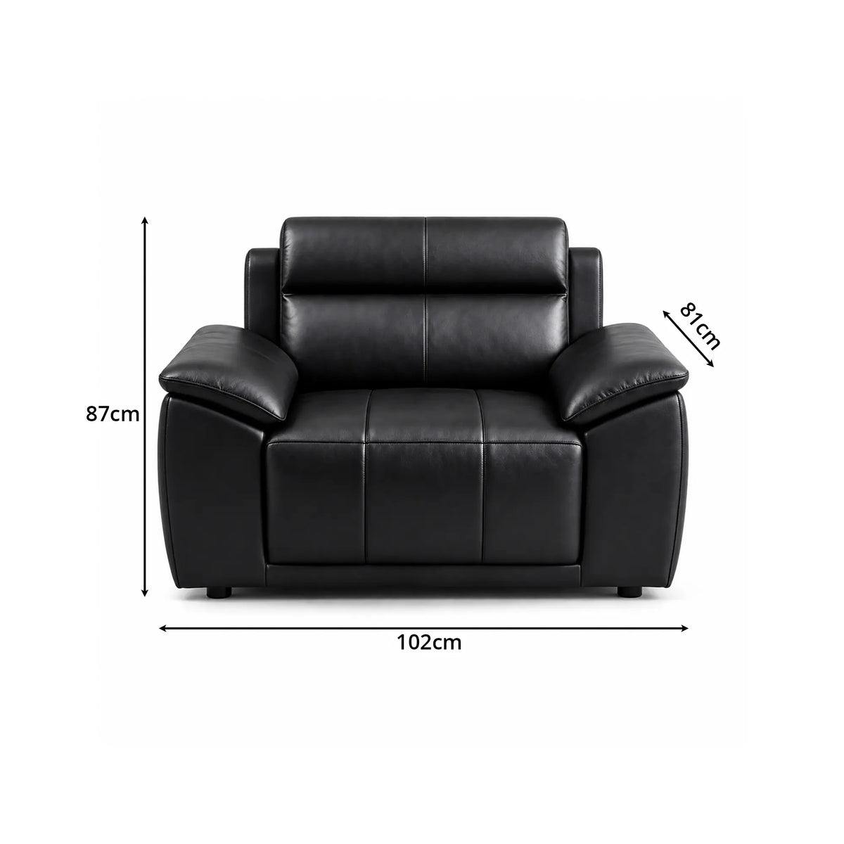 LIVARA Single Seater Sofa with Cat Scratch Resistant Leather, 45D High Resilience Foam & Solid Wood Frame, 102cm Modern Armchair for Living Room - Black