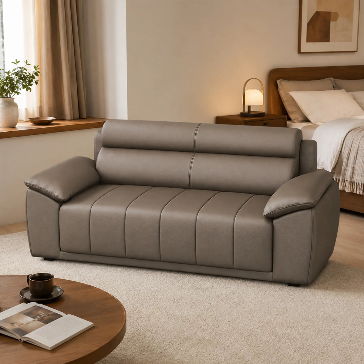 LIVARA 2 Seater Sofa with Cat Scratch Resistant Leather, 45D High Resilience Foam & Solid Wood Frame, 150cm Modern Loveseat for Living Room - Brown