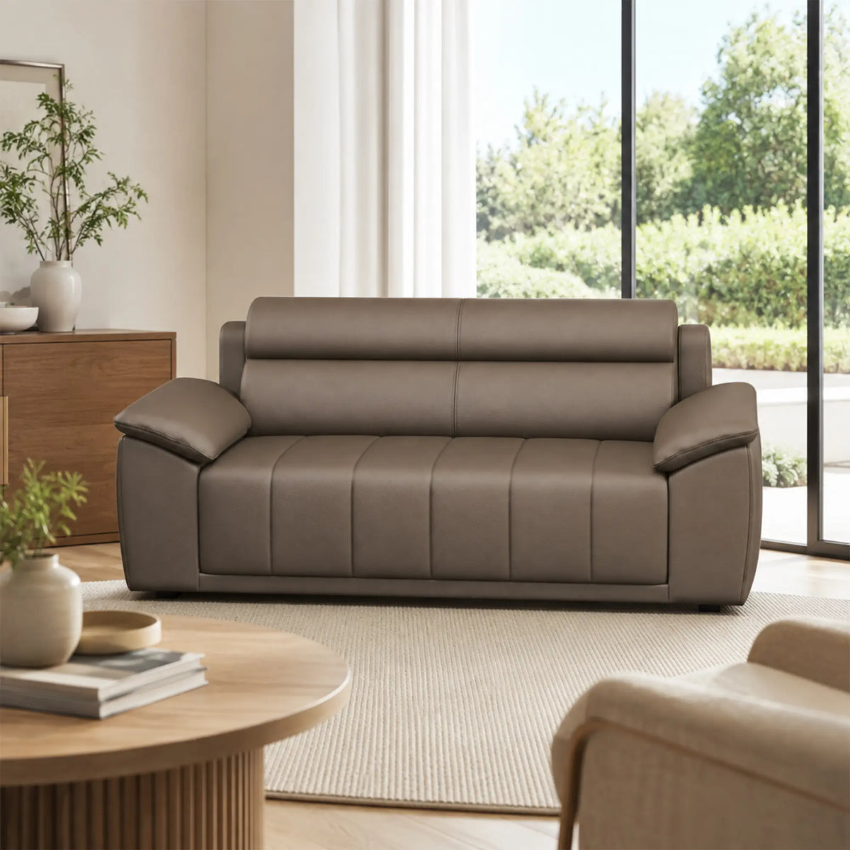LIVARA 2 Seater Sofa with Cat Scratch Resistant Leather, 45D High Resilience Foam & Solid Wood Frame, 150cm Modern Loveseat for Living Room - Brown
