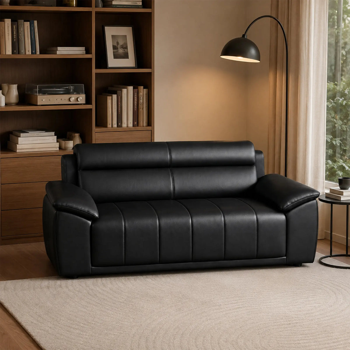 LIVARA 2 Seater Sofa with Cat Scratch Resistant Leather, 45D High Resilience Foam & Solid Wood Frame, 150cm Modern Loveseat for Living Room - Black
