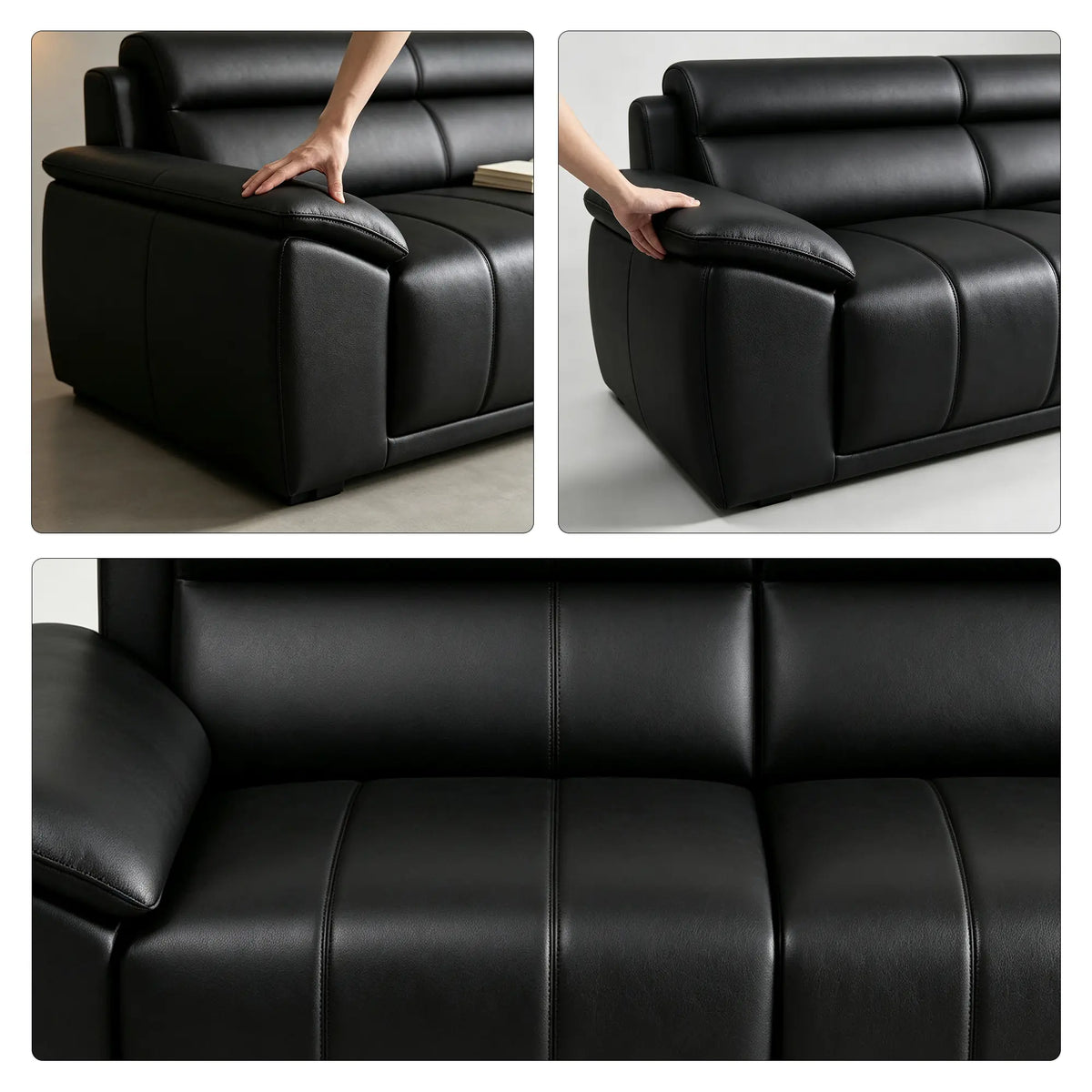 LIVARA 2 Seater Sofa with Cat Scratch Resistant Leather, 45D High Resilience Foam & Solid Wood Frame, 150cm Modern Loveseat for Living Room - Black