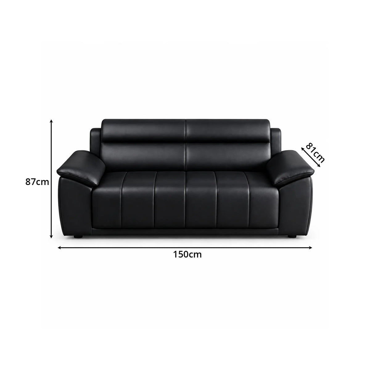 LIVARA 2 Seater Sofa with Cat Scratch Resistant Leather, 45D High Resilience Foam & Solid Wood Frame, 150cm Modern Loveseat for Living Room - Black