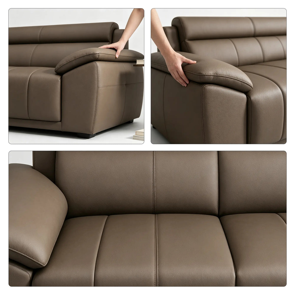 LIVARA 3 Seater Sofa with Cat Scratch Resistant Leather, 45D High Resilience Foam & Solid Wood Frame, 202cm Modern Couch for Living Room - Brown