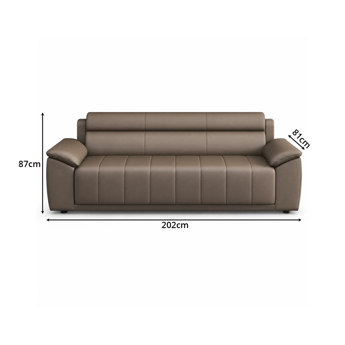 LIVARA 3 Seater Sofa with Cat Scratch Resistant Leather, 45D High Resilience Foam & Solid Wood Frame, 202cm Modern Couch for Living Room - Brown