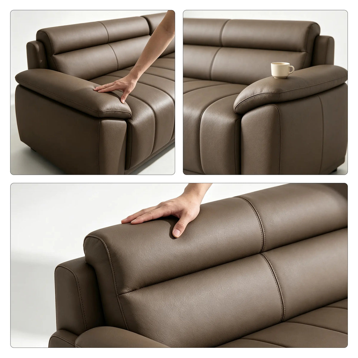 LIVARA 4 Seater Sofa with Cat Scratch Resistant Leather, 45D High Resilience Foam & Solid Wood Frame, 260cm Modern Couch for Living Room - Brown