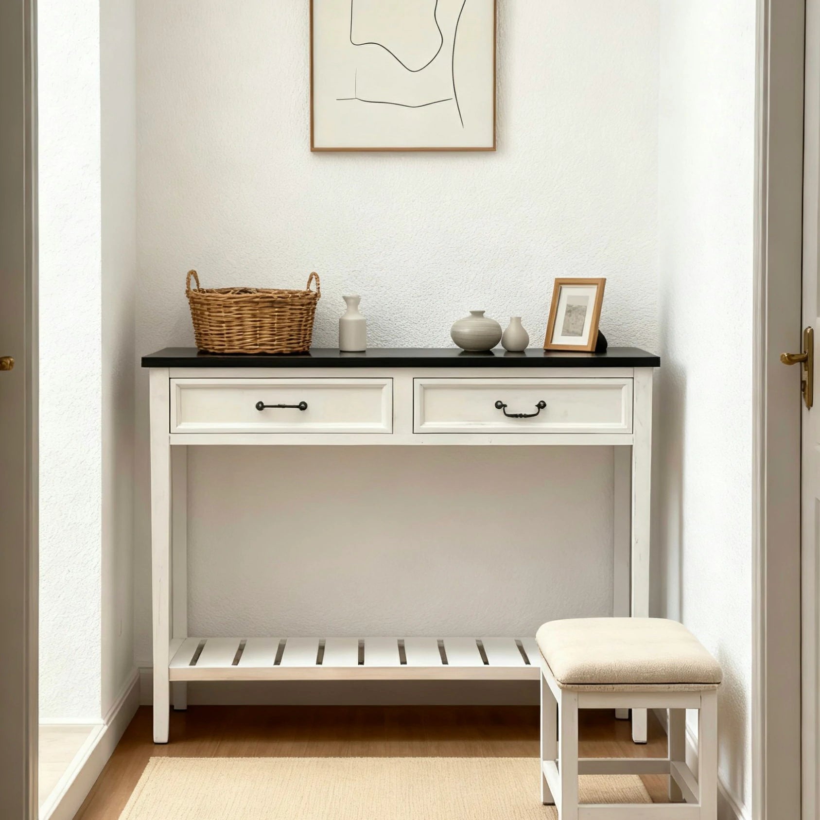 LIVARA Vintage Console Table Desk with Drawers Solid Wood Rustic Entryway Table with Lower Shelf