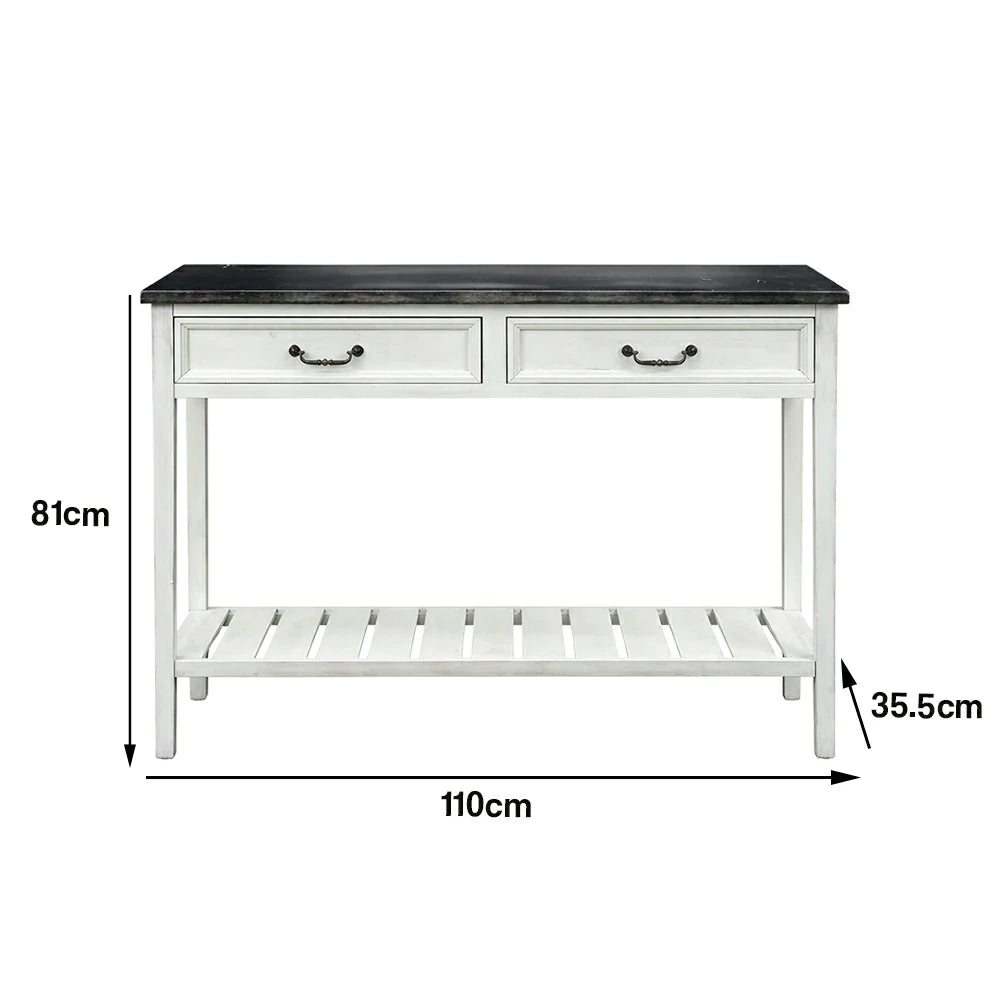 LIVARA Vintage Console Table Desk with Drawers Solid Wood Rustic Entryway Table with Lower Shelf