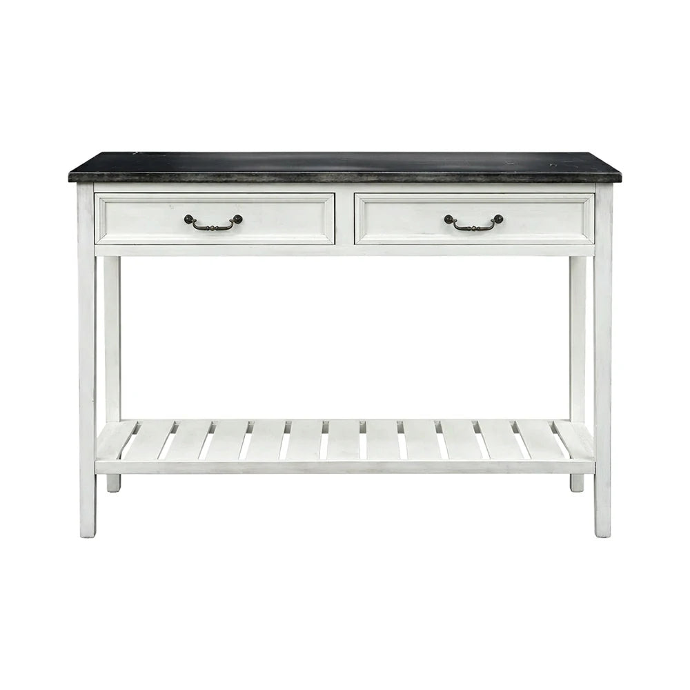 LIVARA Vintage Console Table Desk with Drawers Solid Wood Rustic Entryway Table with Lower Shelf