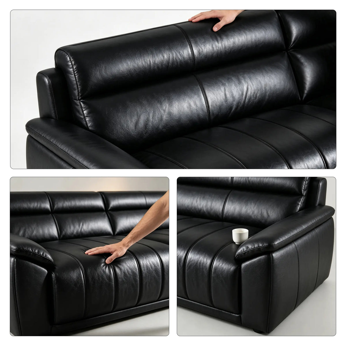 LIVARA 4 Seater Sofa with Cat Scratch Resistant Leather, 45D High Resilience Foam & Solid Wood Frame, 260cm Modern Couch for Living Room - Black