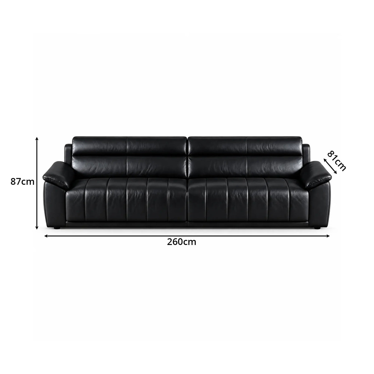 LIVARA 4 Seater Sofa with Cat Scratch Resistant Leather, 45D High Resilience Foam & Solid Wood Frame, 260cm Modern Couch for Living Room - Black