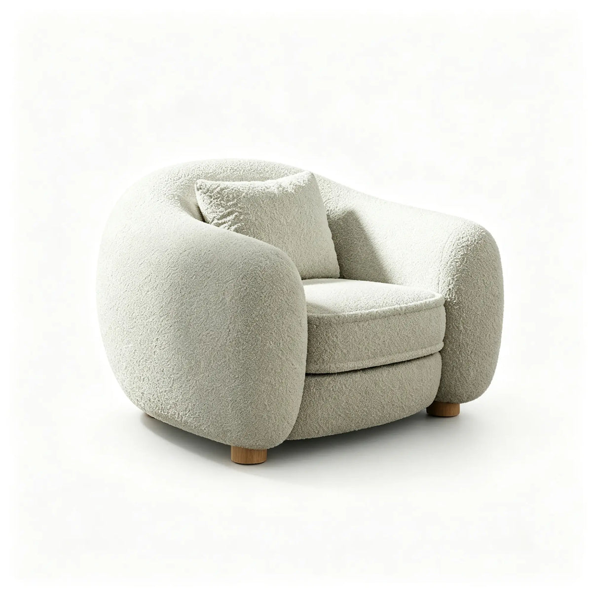 LIVARA Polar Bear Single Seater Sofa with Soft Teddy Fabric, 45D High Resilience Foam & Wraparound Backrest, 92cm Modern Lounge Armchair for Living Room - Cream White