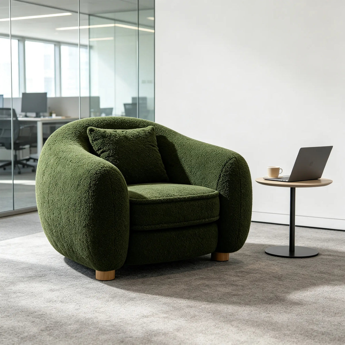 LIVARA Polar Bear Single Seater Sofa with Soft Teddy Fabric, 45D High Resilience Foam & Wraparound Backrest, 92cm Modern Lounge Armchair for Living Room - Green