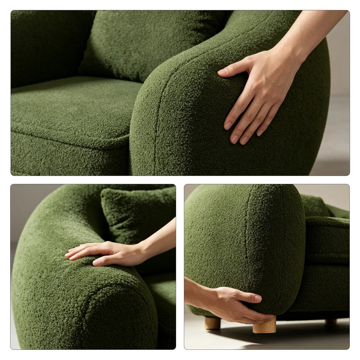 LIVARA Polar Bear Single Seater Sofa with Soft Teddy Fabric, 45D High Resilience Foam & Wraparound Backrest, 92cm Modern Lounge Armchair for Living Room - Green