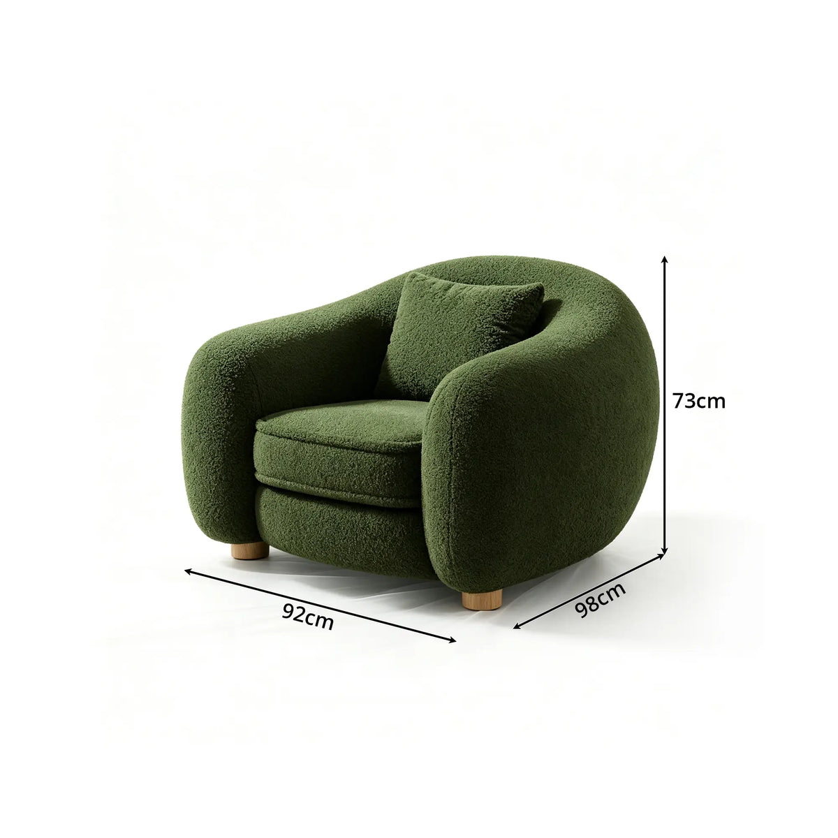 LIVARA Polar Bear Single Seater Sofa with Soft Teddy Fabric, 45D High Resilience Foam & Wraparound Backrest, 92cm Modern Lounge Armchair for Living Room - Green