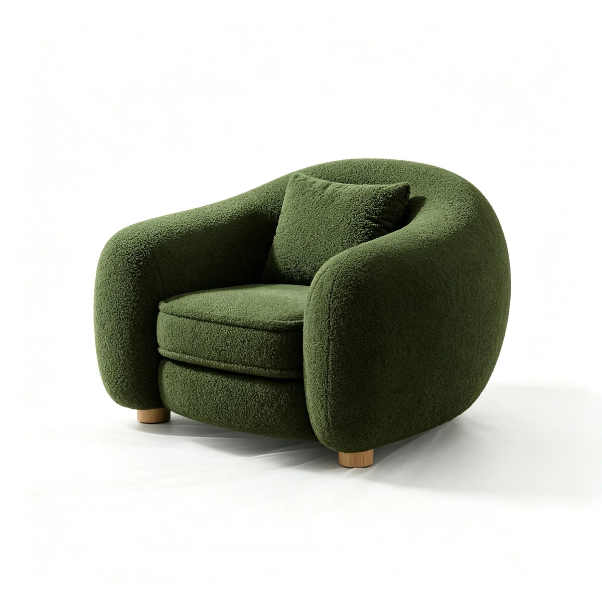 LIVARA Polar Bear Single Seater Sofa with Soft Teddy Fabric, 45D High Resilience Foam & Wraparound Backrest, 92cm Modern Lounge Armchair for Living Room - Green