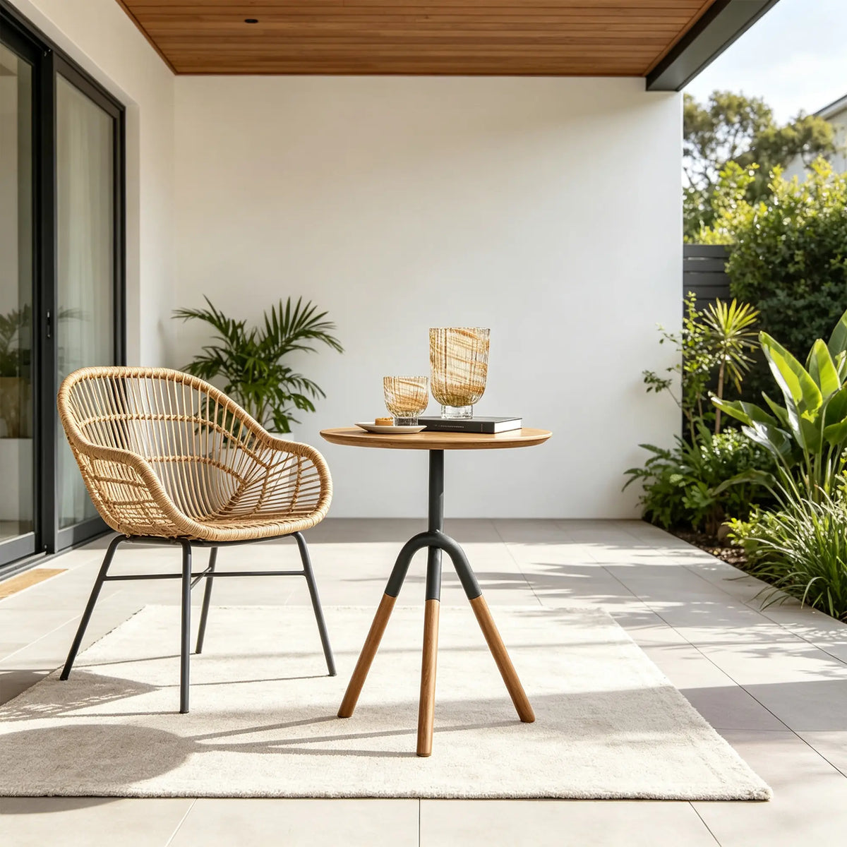 LIVARA Round Side Table with Solid Red Oak Wood Top & Sturdy Metal Tripod Base, 35/40cm Modern Accent Table for Living Room & Bedroom - Natural Oak