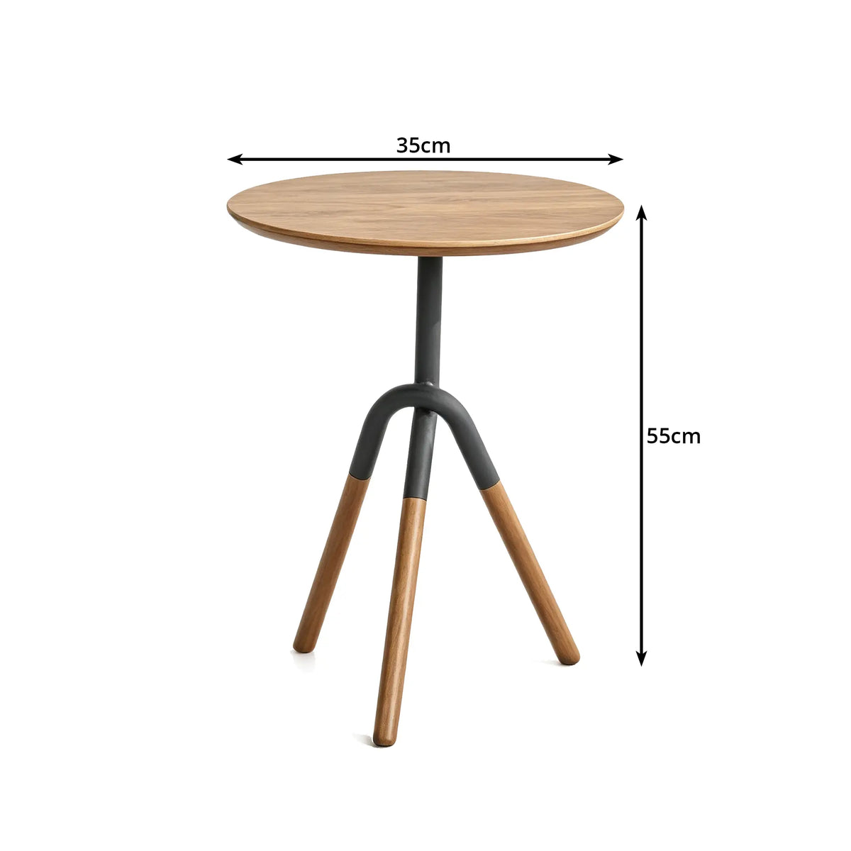 LIVARA Round Side Table with Solid Red Oak Wood Top & Sturdy Metal Tripod Base, 35/40cm Modern Accent Table for Living Room & Bedroom - Natural Oak