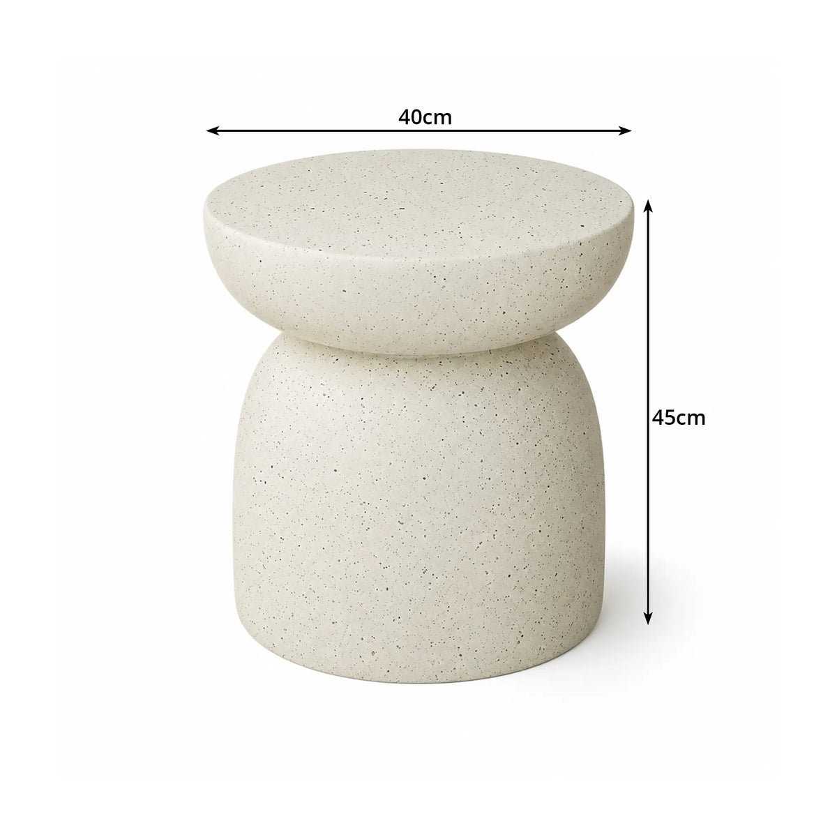 LIVARA Sculptural Round Side Table with Half Bowl Top, Durable Magnesium Oxide & Speckled Finish, 40cm Modern Accent Table for Living Room & Bedroom - Cream White