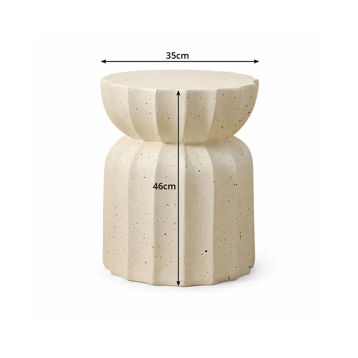 LIVARA Lotus Round Side Table with Sculptural Fluted Design, Durable Magnesium Oxide & Speckled Finish, 35cm Modern Accent Table for Living Room & Bedroom - Cream White