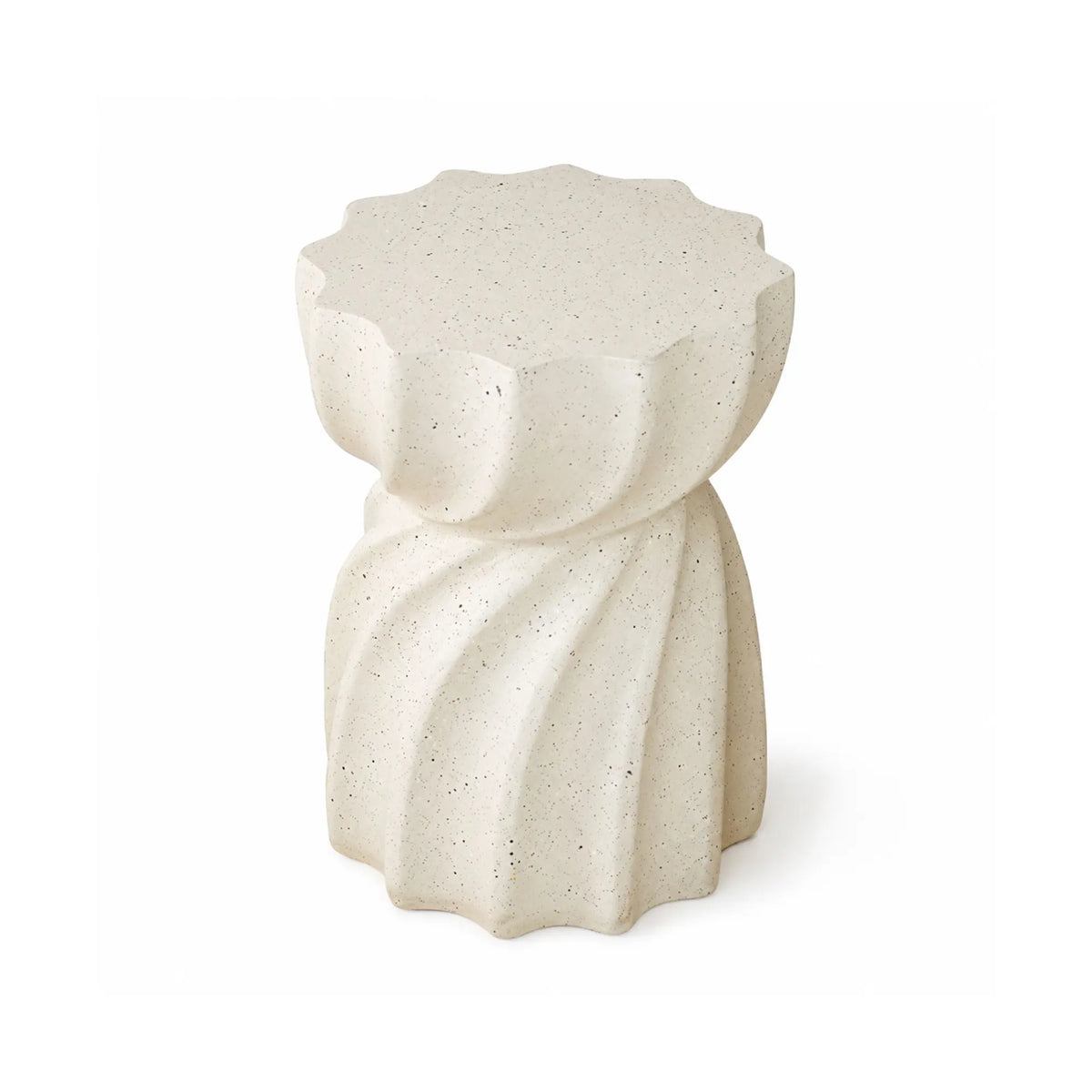 LIVARA Twisted Sculptural Side Table with Fluted Design, Magnesium Oxide & Speckled Finish, 35cm Round Accent Table for Living Room - Cream White