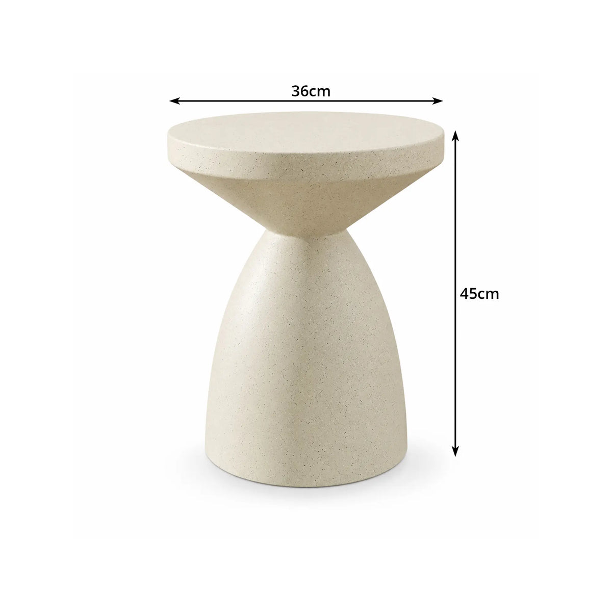 LIVARA Hourglass Round Side Table with Sculptural Pedestal Design, Durable Magnesium Cement & Speckled Finish, Modern Accent Table for Living Room - Beige