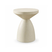 LIVARA Hourglass Round Side Table with Sculptural Pedestal Design, Durable Magnesium Cement & Speckled Finish, Modern Accent Table for Living Room - Beige