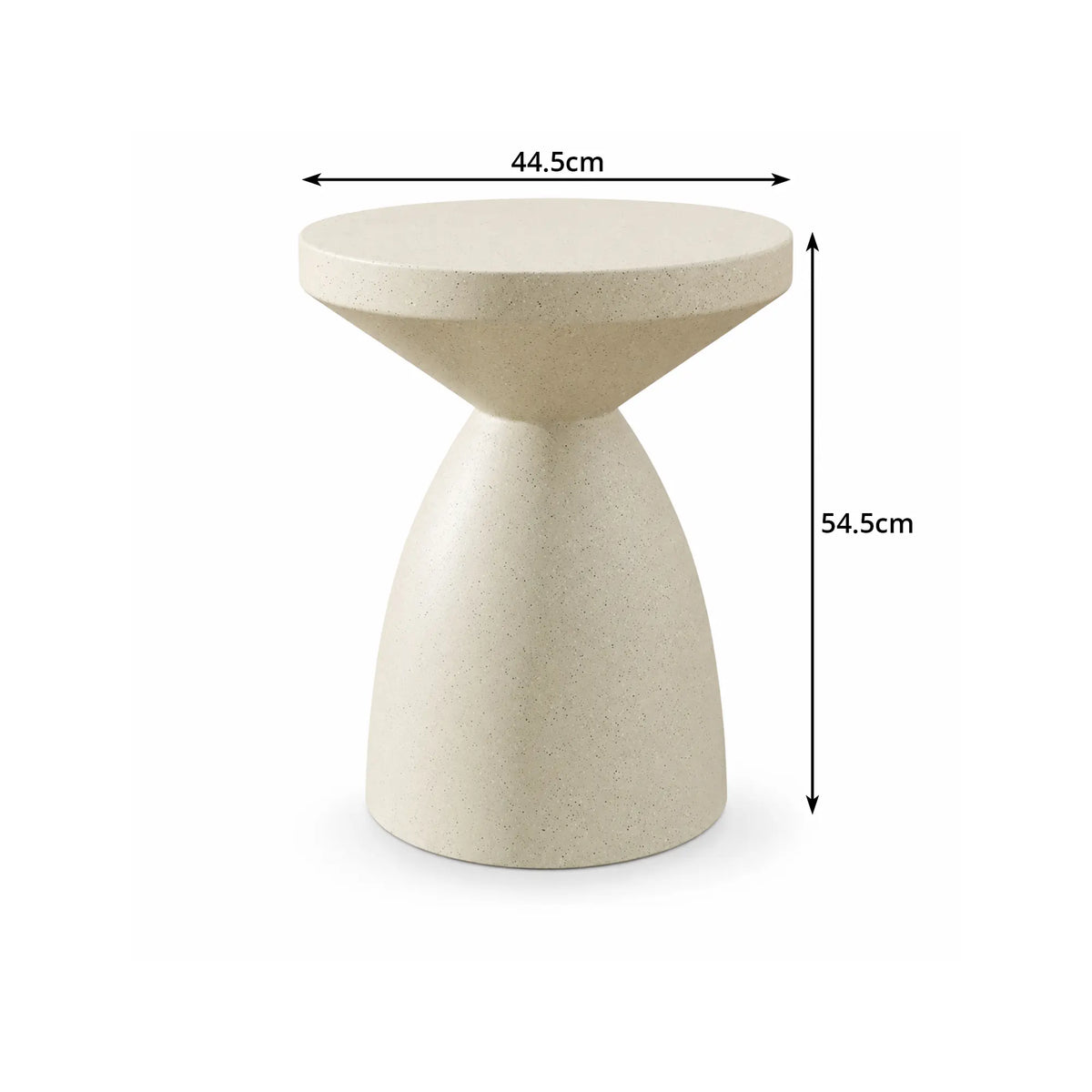 LIVARA Hourglass Round Side Table with Sculptural Pedestal Design, Durable Magnesium Cement & Speckled Finish, Modern Accent Table for Living Room - Beige