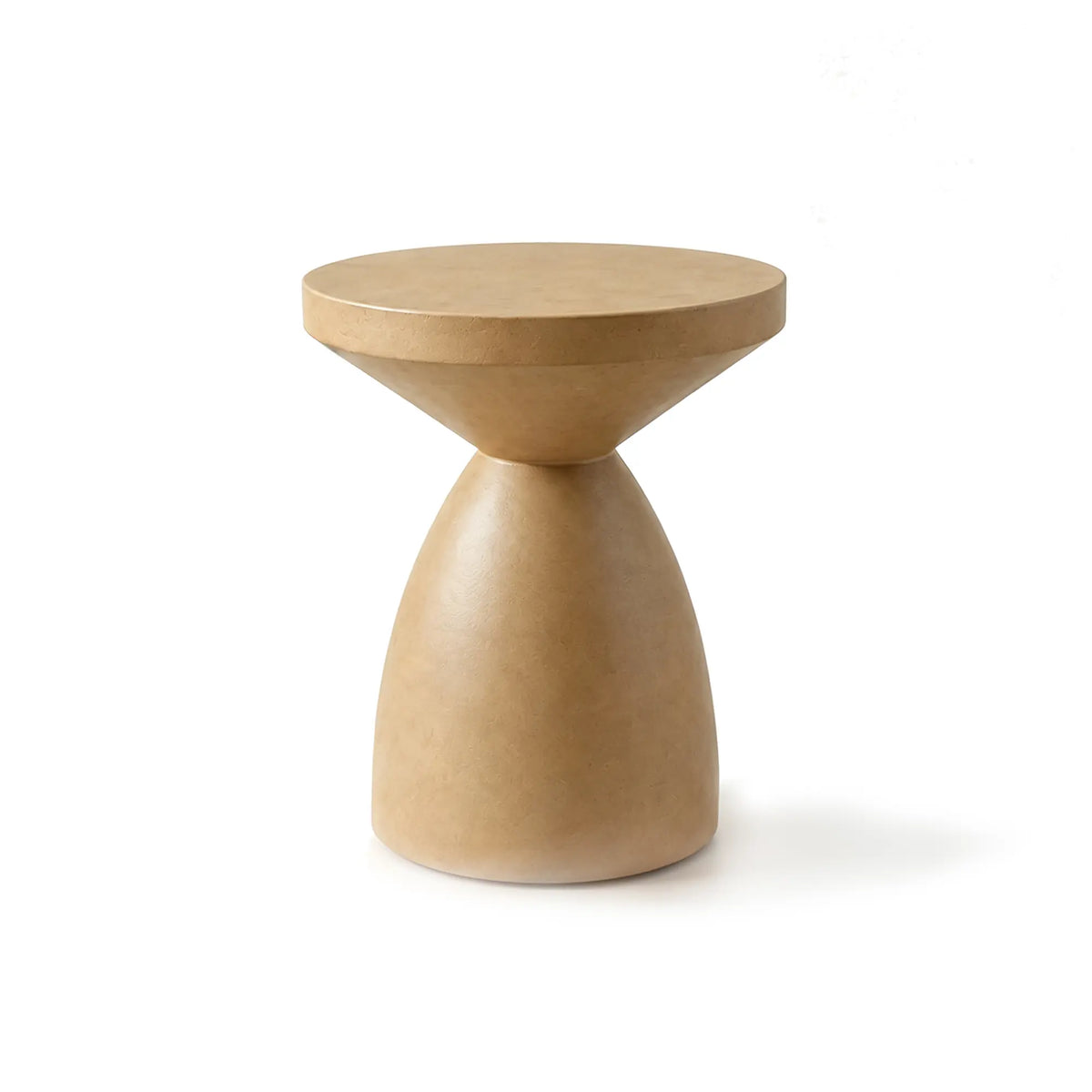 LIVARA Hourglass Round Side Table with Sculptural Pedestal Design, Durable Magnesium Cement & Speckled Finish, Modern Accent Table for Living Room - Camel
