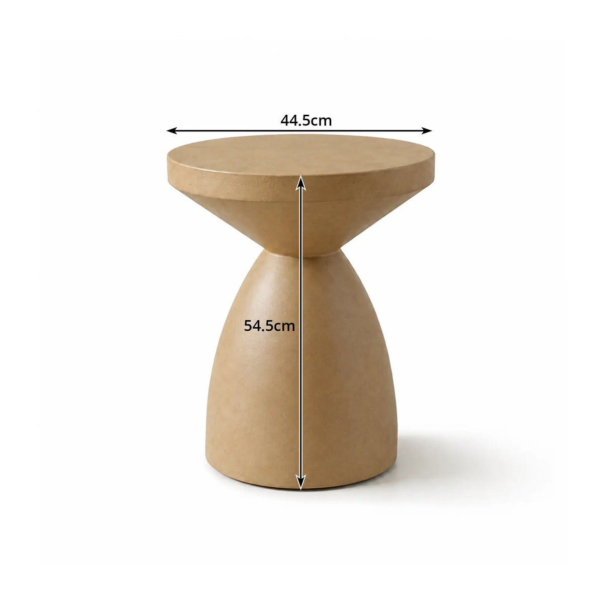 LIVARA Hourglass Round Side Table with Sculptural Pedestal Design, Durable Magnesium Cement & Speckled Finish, Modern Accent Table for Living Room - Camel