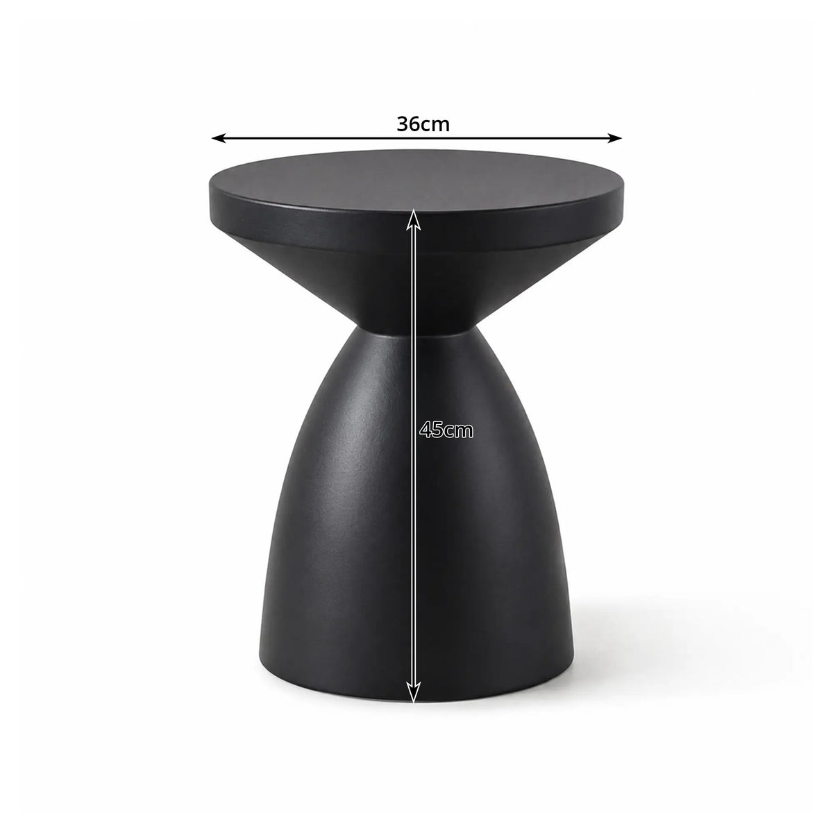 LIVARA Hourglass Round Side Table with Sculptural Pedestal Design, Durable Magnesium Cement & Speckled Finish, Modern Accent Table for Living Room - Black