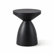 LIVARA Hourglass Round Side Table with Sculptural Pedestal Design, Durable Magnesium Cement & Speckled Finish, Modern Accent Table for Living Room - Black