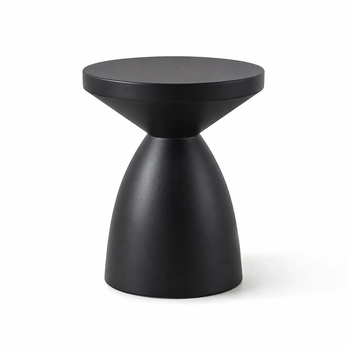 LIVARA Hourglass Round Side Table with Sculptural Pedestal Design, Durable Magnesium Cement & Speckled Finish, Modern Accent Table for Living Room - Black