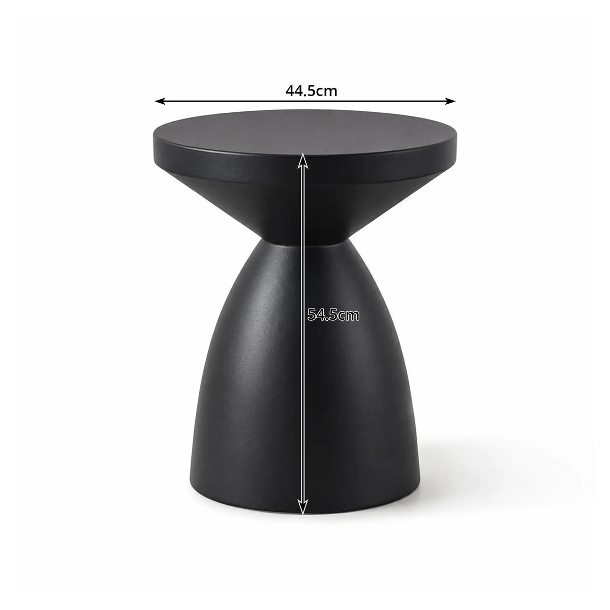 LIVARA Hourglass Round Side Table with Sculptural Pedestal Design, Durable Magnesium Cement & Speckled Finish, Modern Accent Table for Living Room - Black