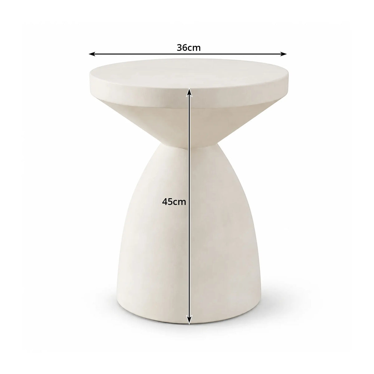 LIVARA Hourglass Round Side Table with Sculptural Pedestal Design, Durable Magnesium Cement & Speckled Finish, Modern Accent Table for Living Room - White