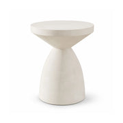 LIVARA Hourglass Round Side Table with Sculptural Pedestal Design, Durable Magnesium Cement & Speckled Finish, Modern Accent Table for Living Room - White