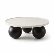LIVARA Round Coffee Table with Sculptural Ball Legs, Raised Edge Top & Modern Minimalist Design, 70cm/80cm Low Table for Living Room - White & Black