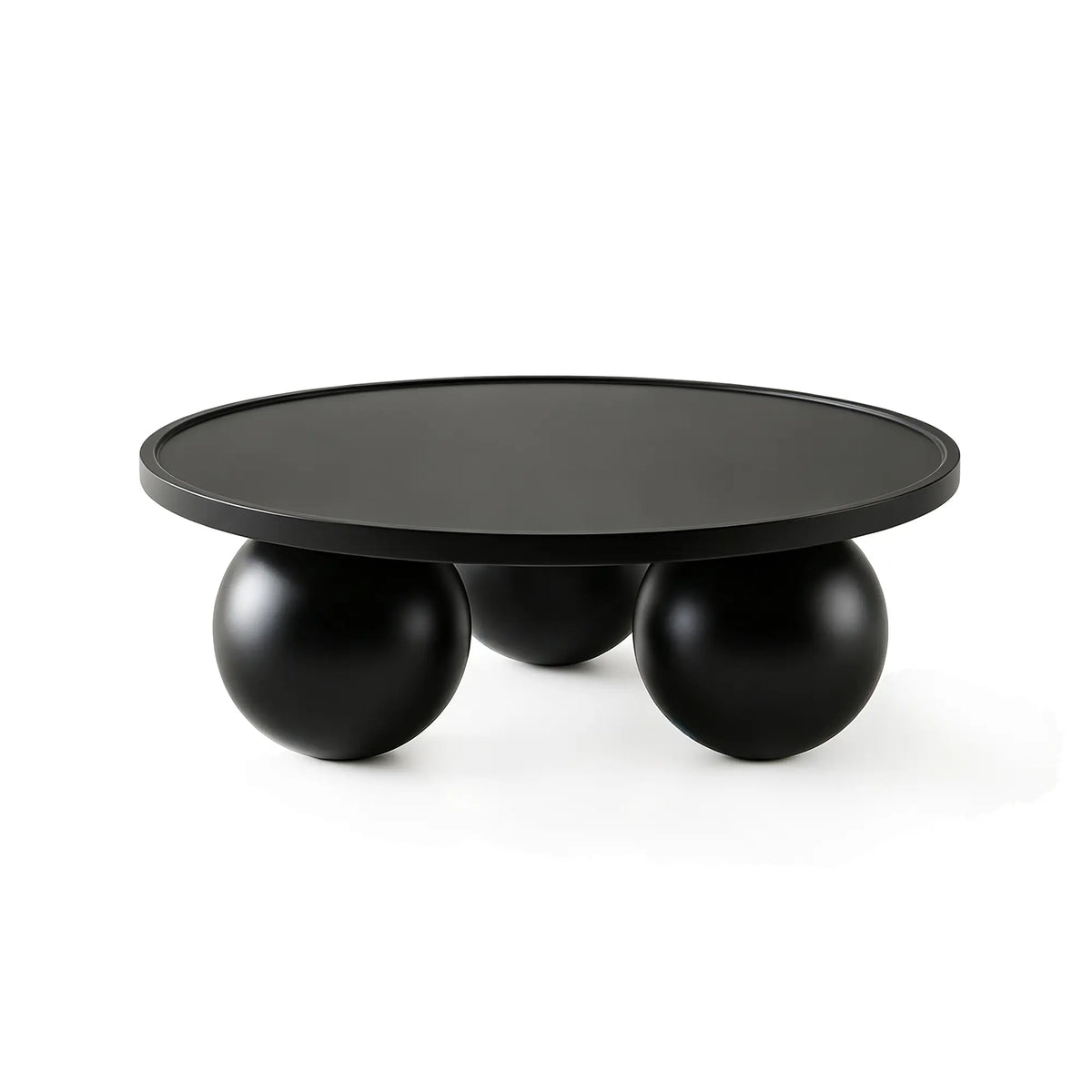 LIVARA Round Coffee Table with Sculptural Ball Legs, Raised Edge Top & Modern Minimalist Design, 70cm/80cm Low Table for Living Room - Black