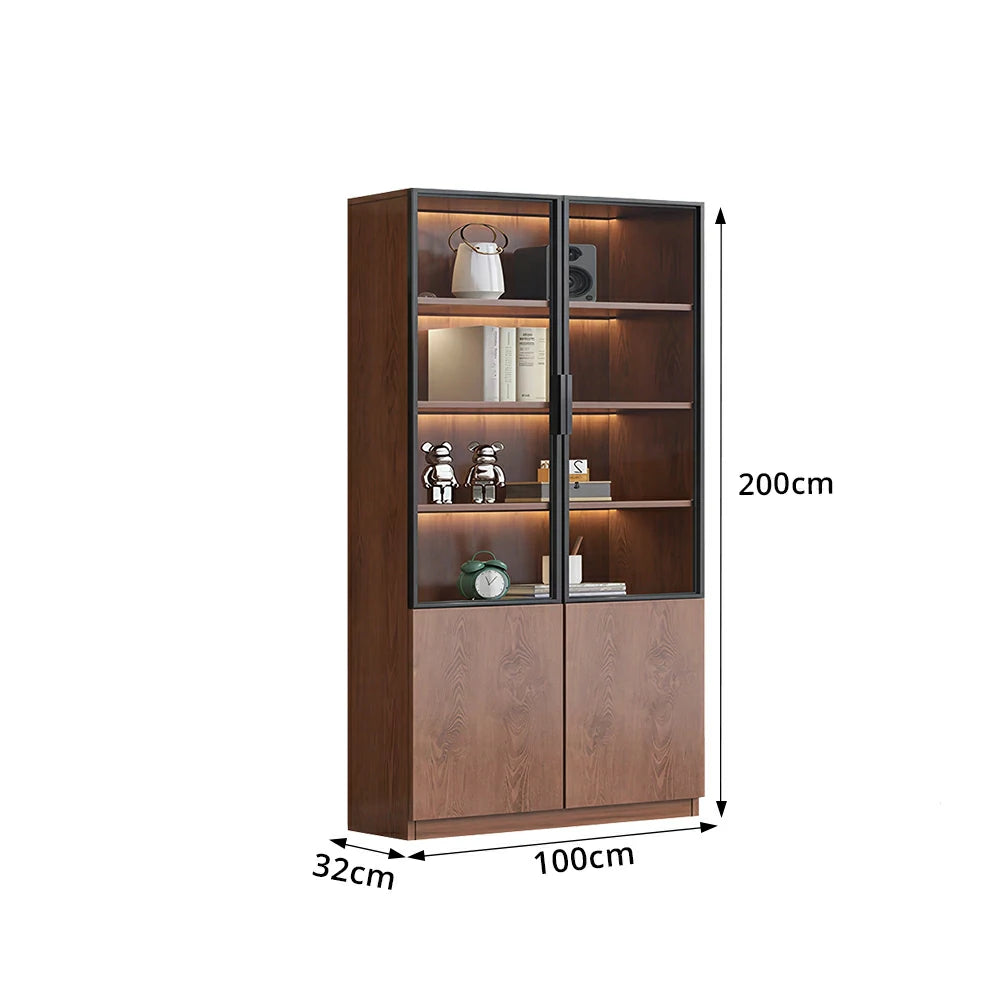 LIVARA 100cm Double Door Cabinet - Tempered Glass Display with Dual Storage Compartments for Living Room - Walnut