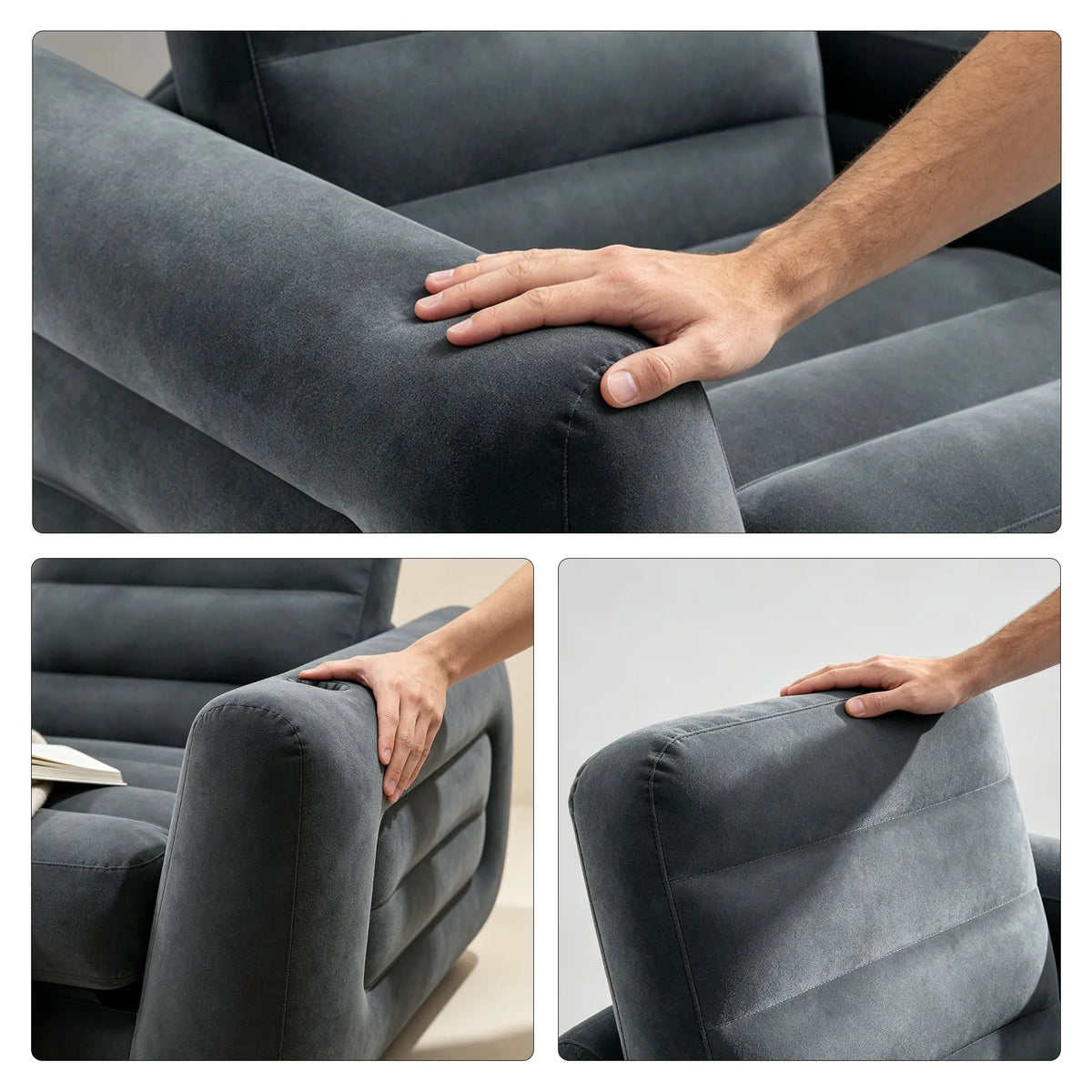 LIVARA 2 in 1 Inflatable Sofa Bed with Soft Flocked Surface, Built in Cup Holder, Convertible Single Sleeper Chair with Electric Pump & Repair Kit - Dark Grey