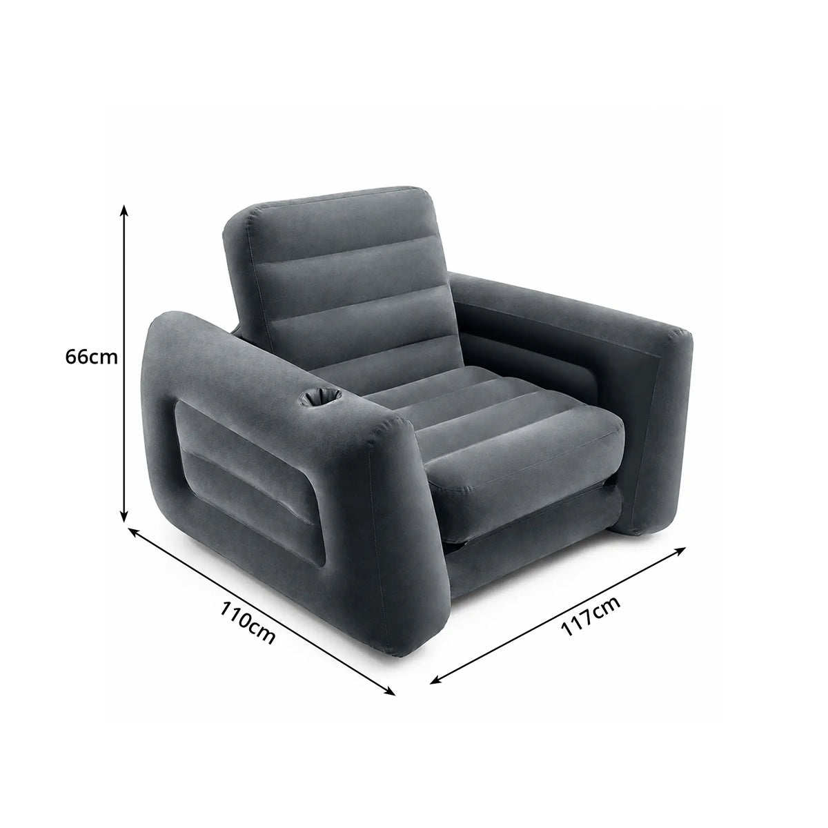 LIVARA 2 in 1 Inflatable Sofa Bed with Soft Flocked Surface, Built in Cup Holder, Convertible Single Sleeper Chair with Electric Pump & Repair Kit - Dark Grey