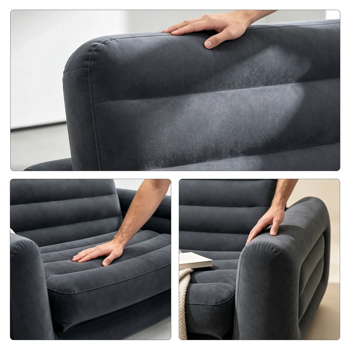 LIVARA 2 Seater Inflatable Sofa Bed with Soft Flocked Surface, Cup Holder & Convertible Design, Electric Pump & Repair Kit Included - Dark Grey