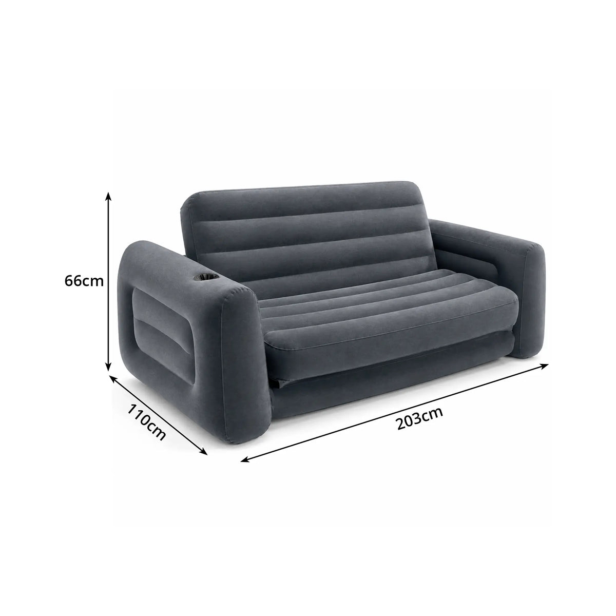 LIVARA 2 Seater Inflatable Sofa Bed with Soft Flocked Surface, Cup Holder & Convertible Design, Electric Pump & Repair Kit Included - Dark Grey