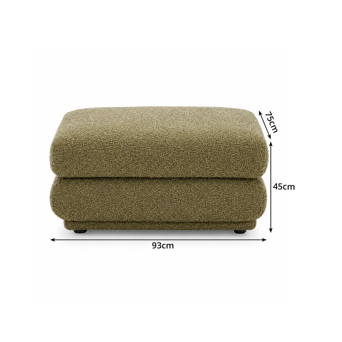 LIVARA Oversized Upholstered Ottoman Footstool with Soft Textured Fabric, High Density Foam & Rounded Design, 93cm Modern Lounge Footrest - Olive Green