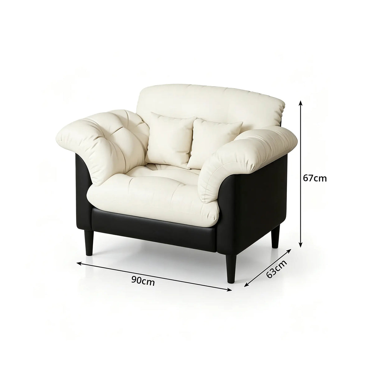 LIVARA 90cm Single Seater Lounge Chair with Scratch Resistant Faux Leather, Deep Seat, Padded Armrests & Cushions, Retro Accent Sofa - Cream & Black